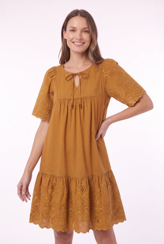 Women's Figueroa & Flower Embroidered Short Sleeve Tiered Dress