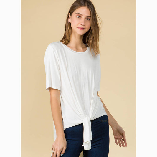 Basic High Low Front Tie Loose Fit Tee Shirts