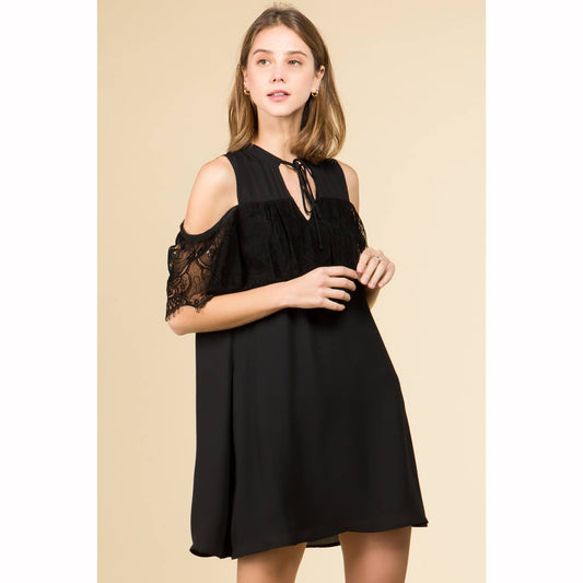 All Season Tie Front Mock Neck Lace Ruffle