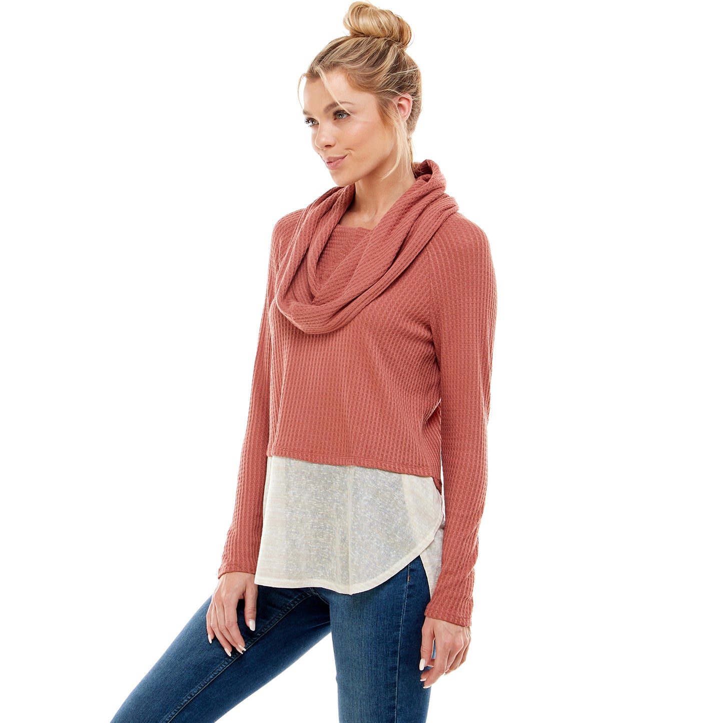 Long Sleeve Knit Top With Contrast Hem