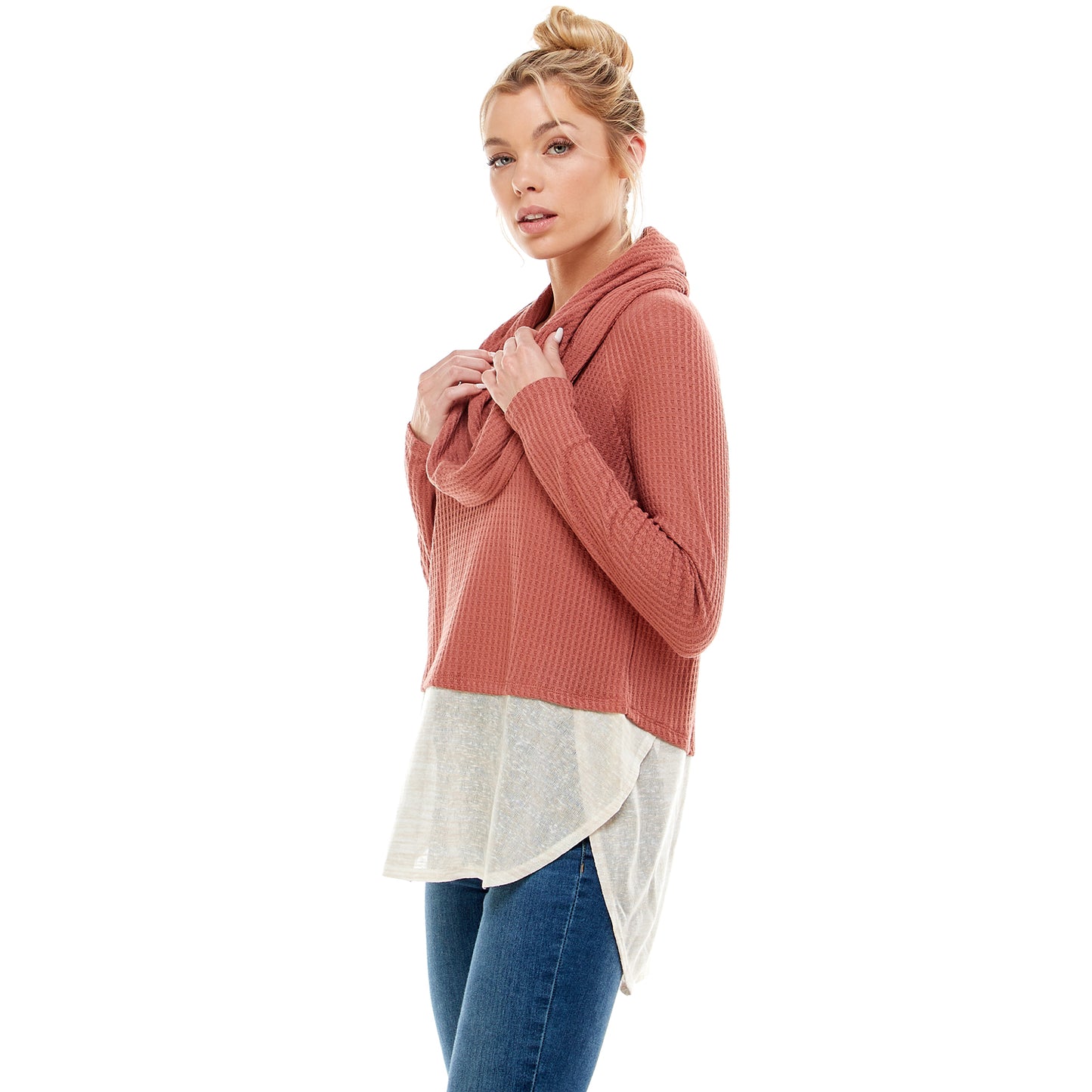 Long Sleeve Knit Top With Contrast Hem