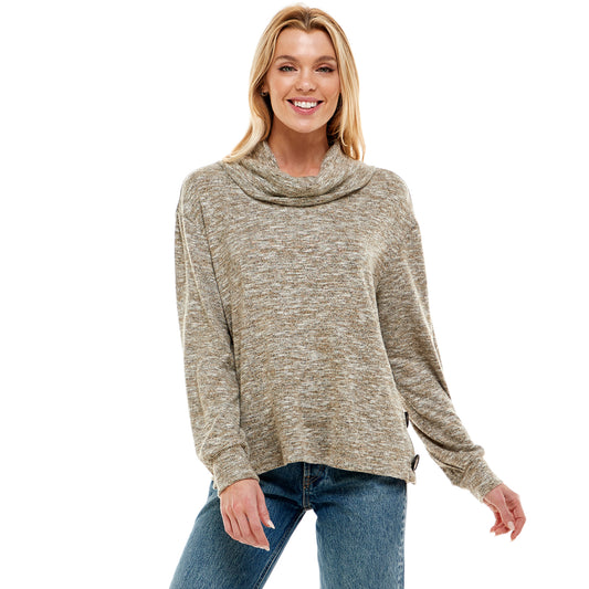 Long Sleeve Button Side Cowl Neck