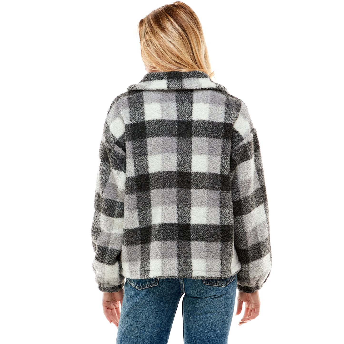 Checker Print Sherpa Pullover