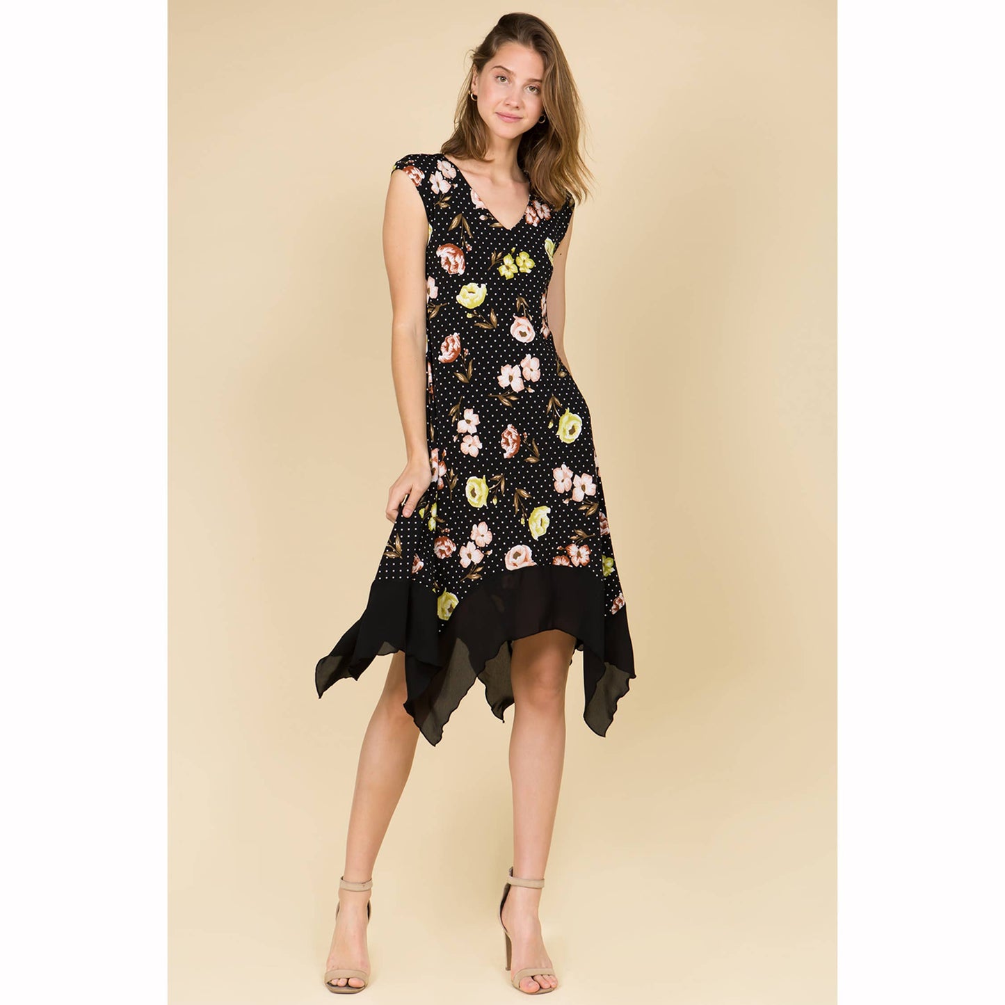 Asymmetric Hem Sweet Floral Midi Knit Dress