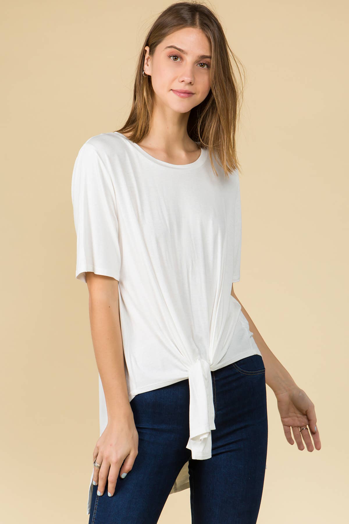 Basic High Low Front Tie Loose Fit Tee Shirts