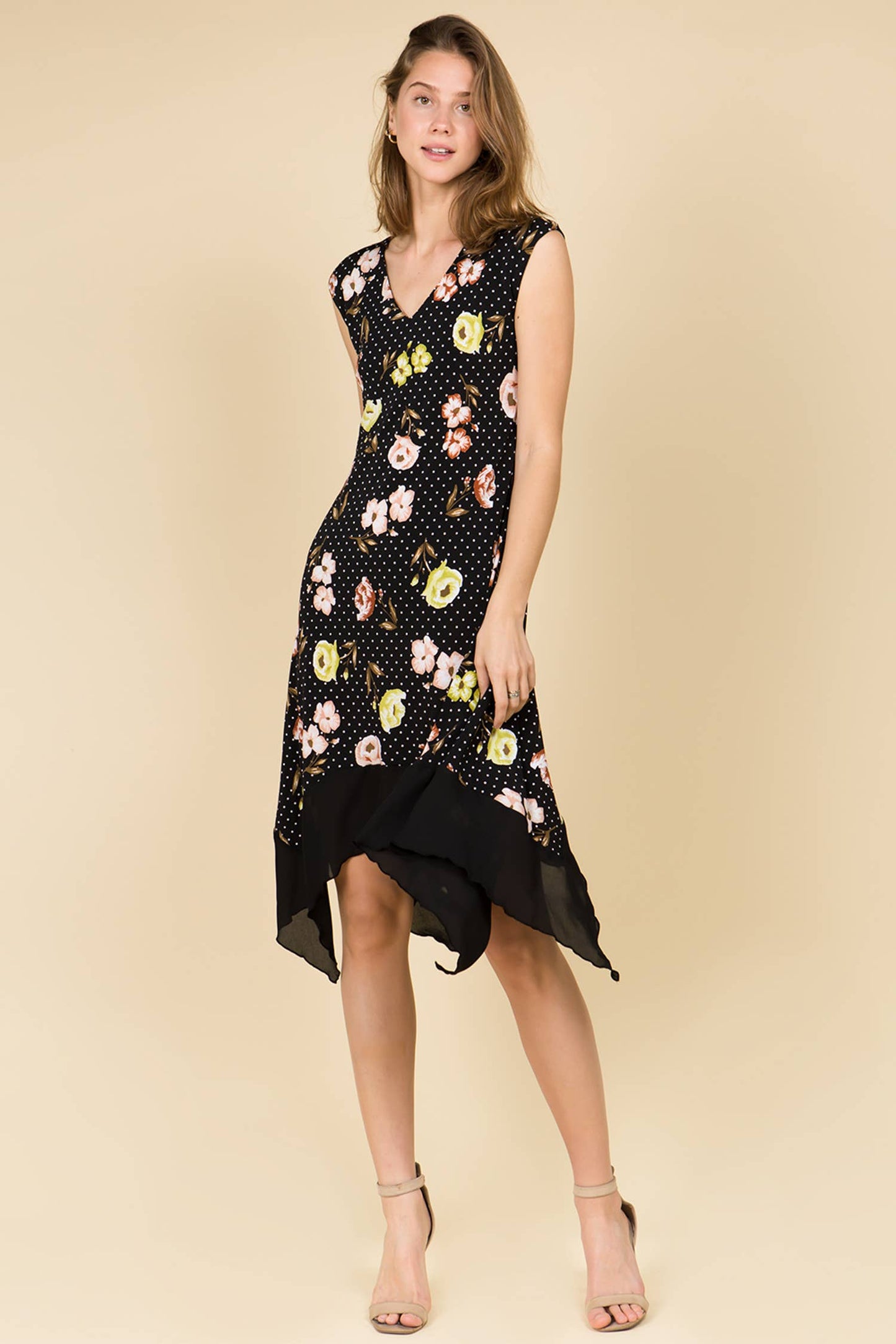 Asymmetric Hem Sweet Floral Midi Knit Dress