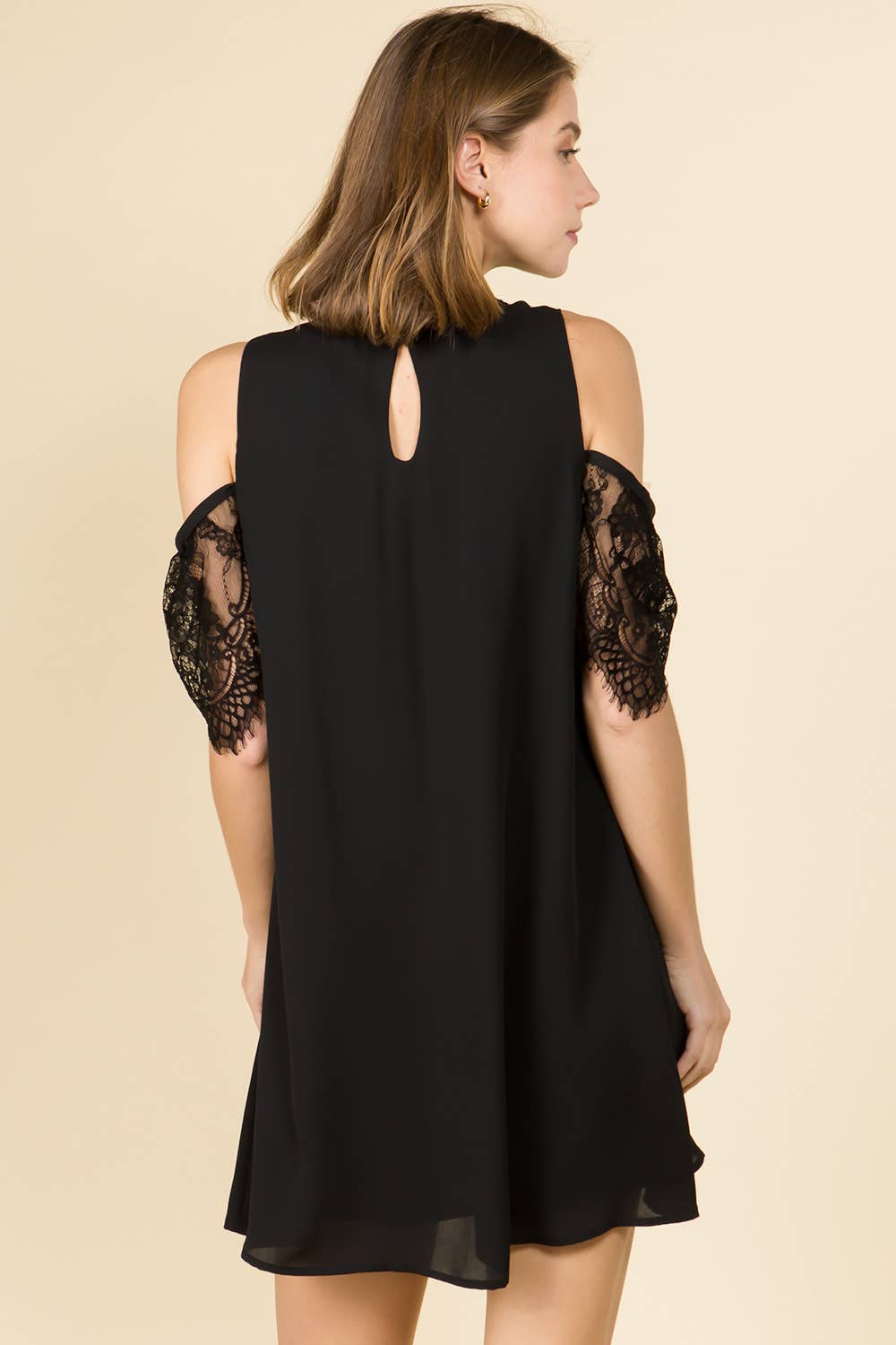 All Season Tie Front Mock Neck Lace Ruffle